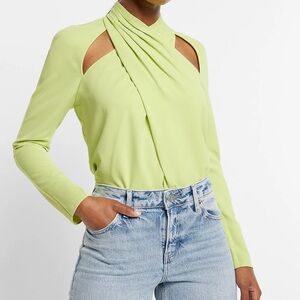 Express Asymmetrical Cut Out Green Blouse